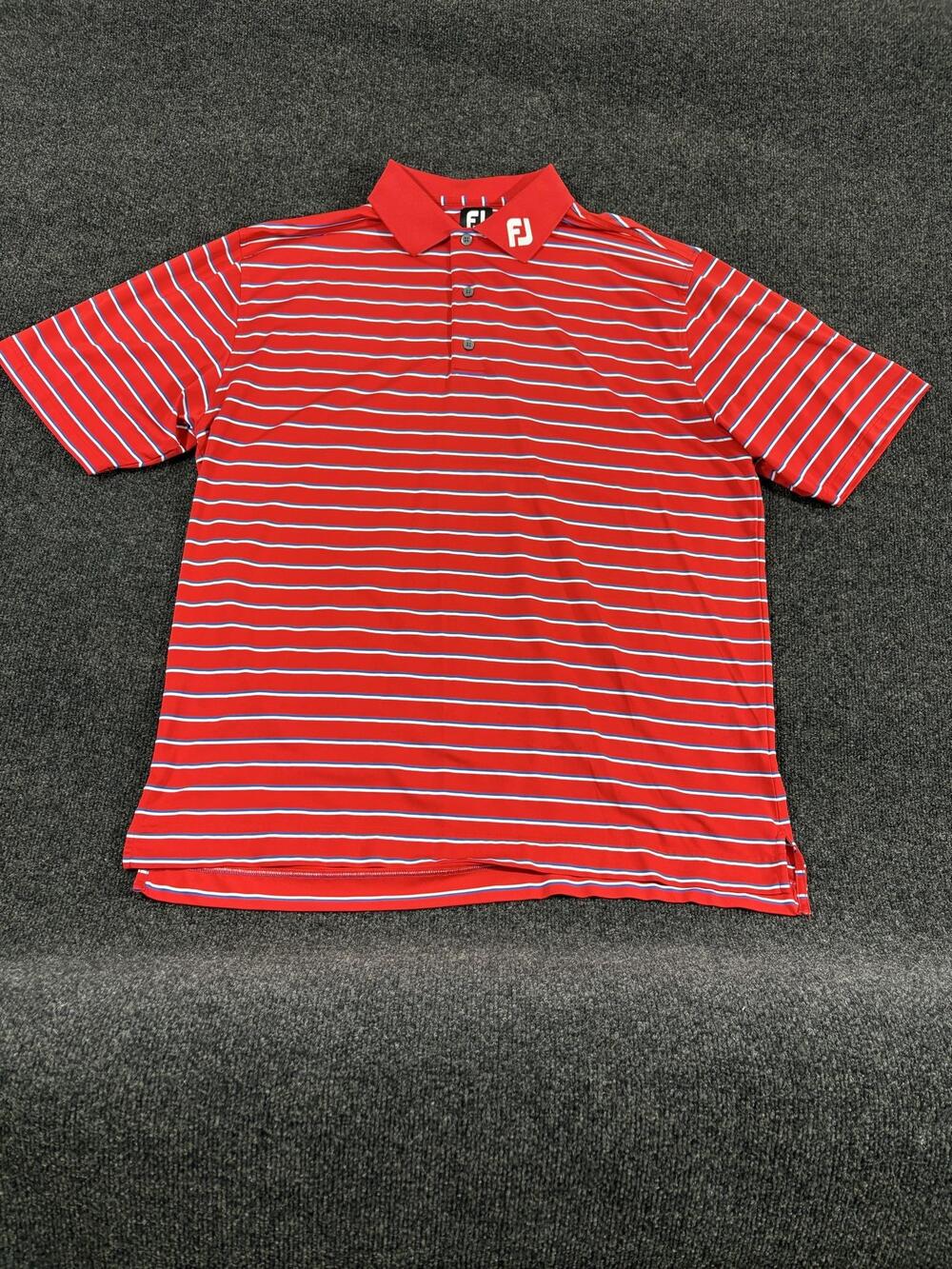 FootJoy Polo Shirt Mens L Red Stripe Performance Golf Short Sleeve Jersey Top